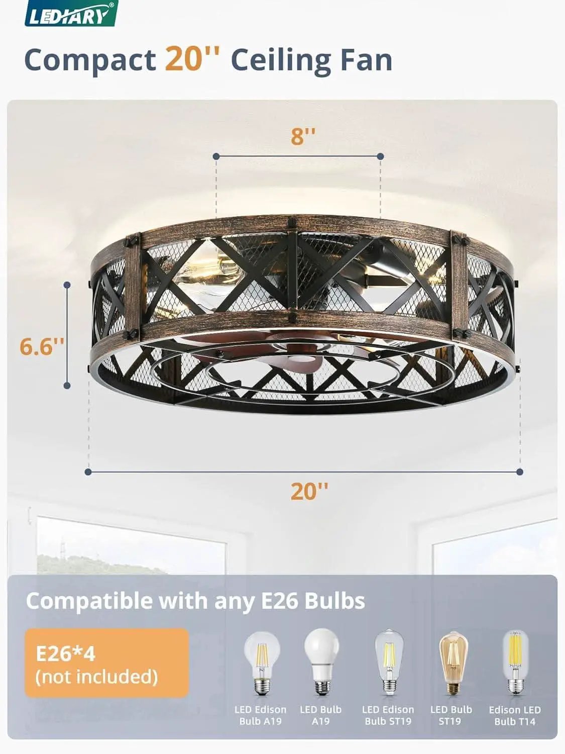 Twenty Inch Caged Ceiling Fan With Integrated Light Black from PriceLows™