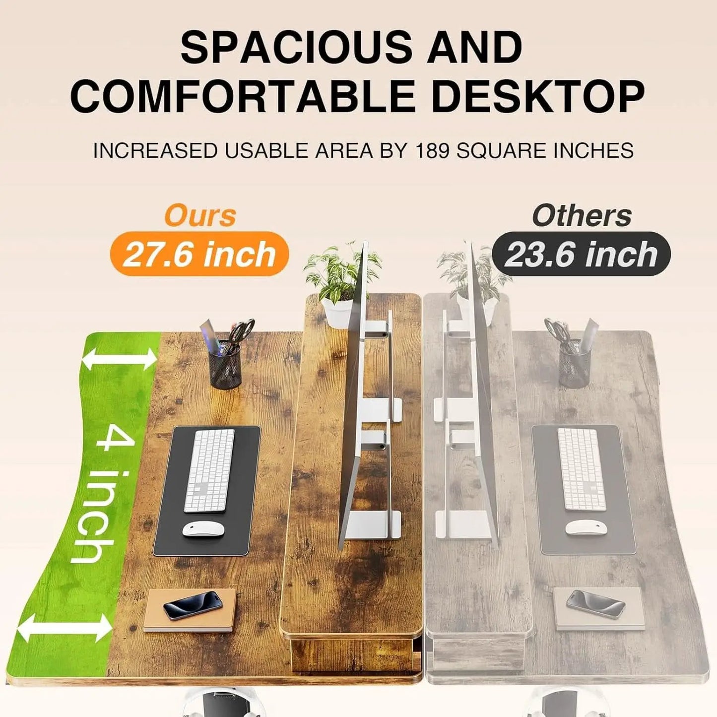 Brown 47.2 Inch Standing Desk Monitor Riser Drawers from PriceLows™