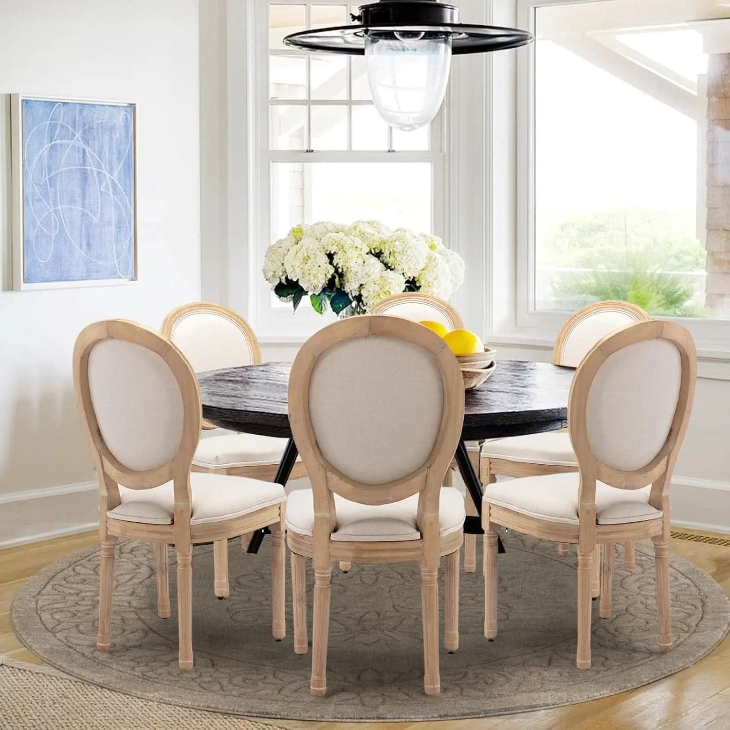 Beige Fabric French Country Dining Chairs Set Of 6 Oval Back from PriceLows™