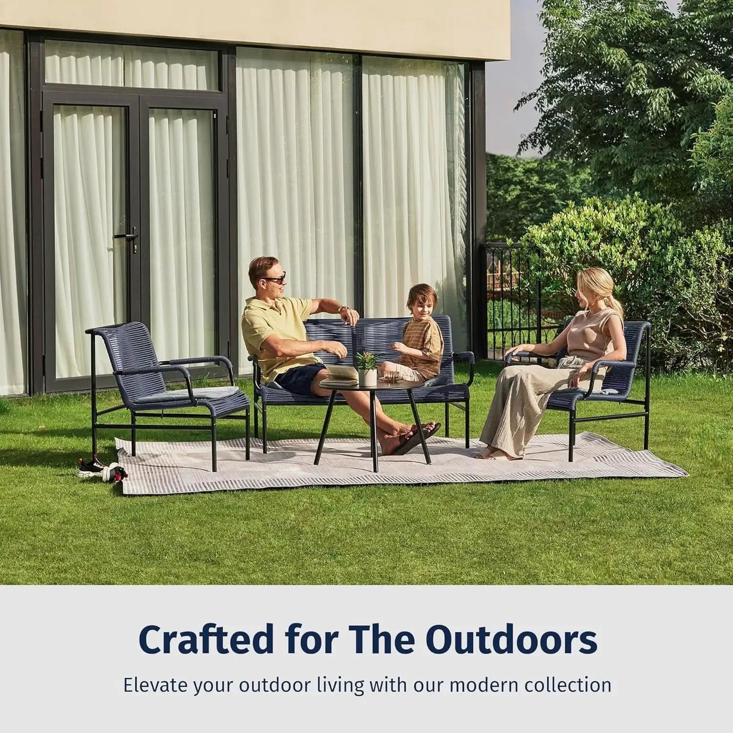 Modern Four Piece Patio Furniture Set with Comfortable Cushions from PriceLows™