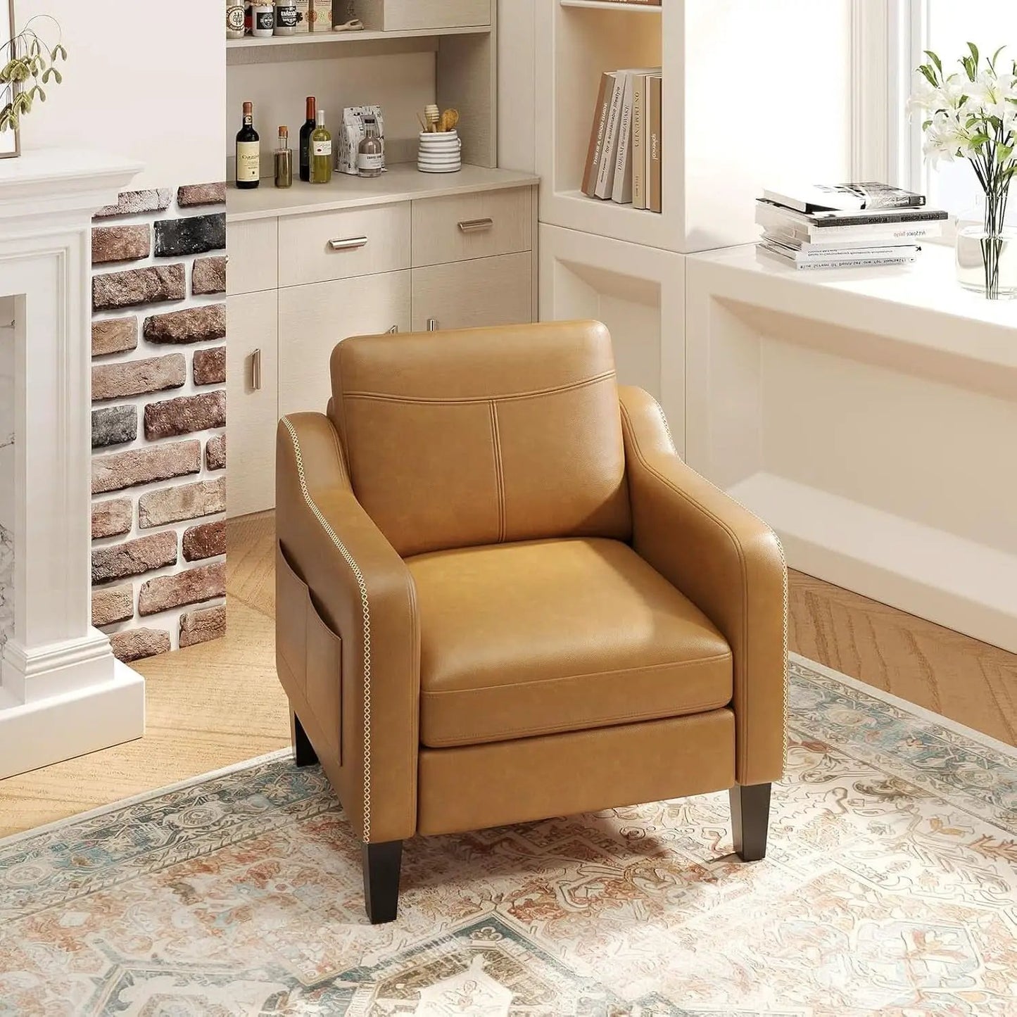 Brown PU Leather Mid Century Upholstered Armchairs from PriceLows™