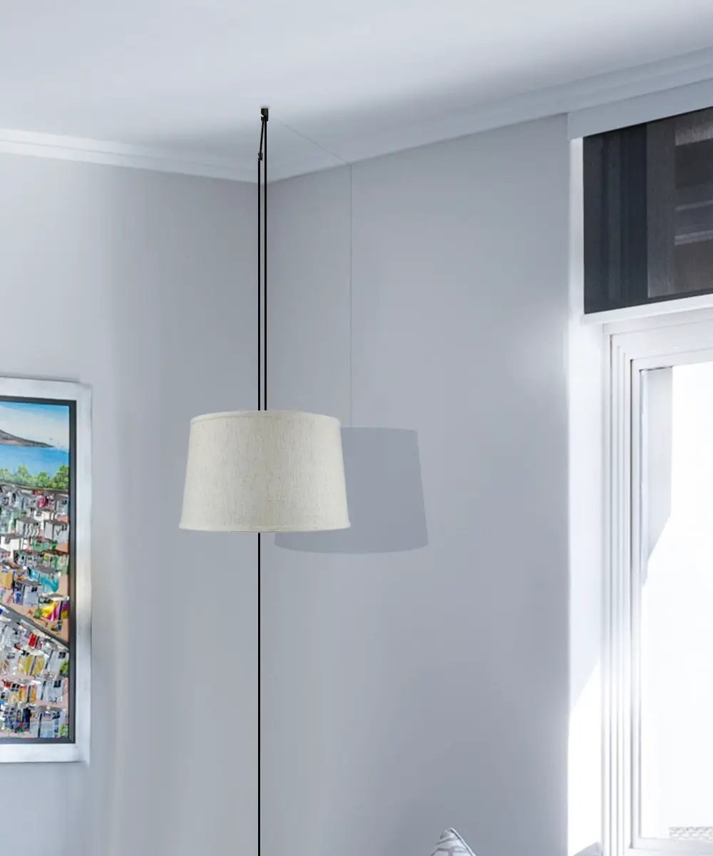 Swag Plug In Pendant | 14 Inch Width | Shallow Drum Textured Oatmeal Shade