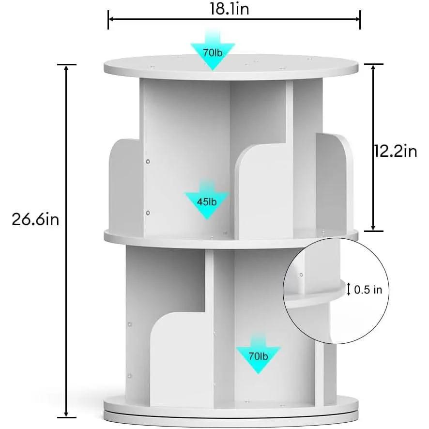 Rotating Bookshelf 2 Tier White Narrow Corner Swivel from PriceLows™