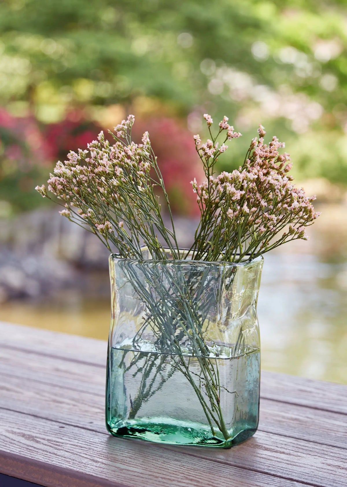 Taylow Transparent Glass Vase | Fluted Wide Opening | Long-Stemmed Blooms | 8 Inch Height
