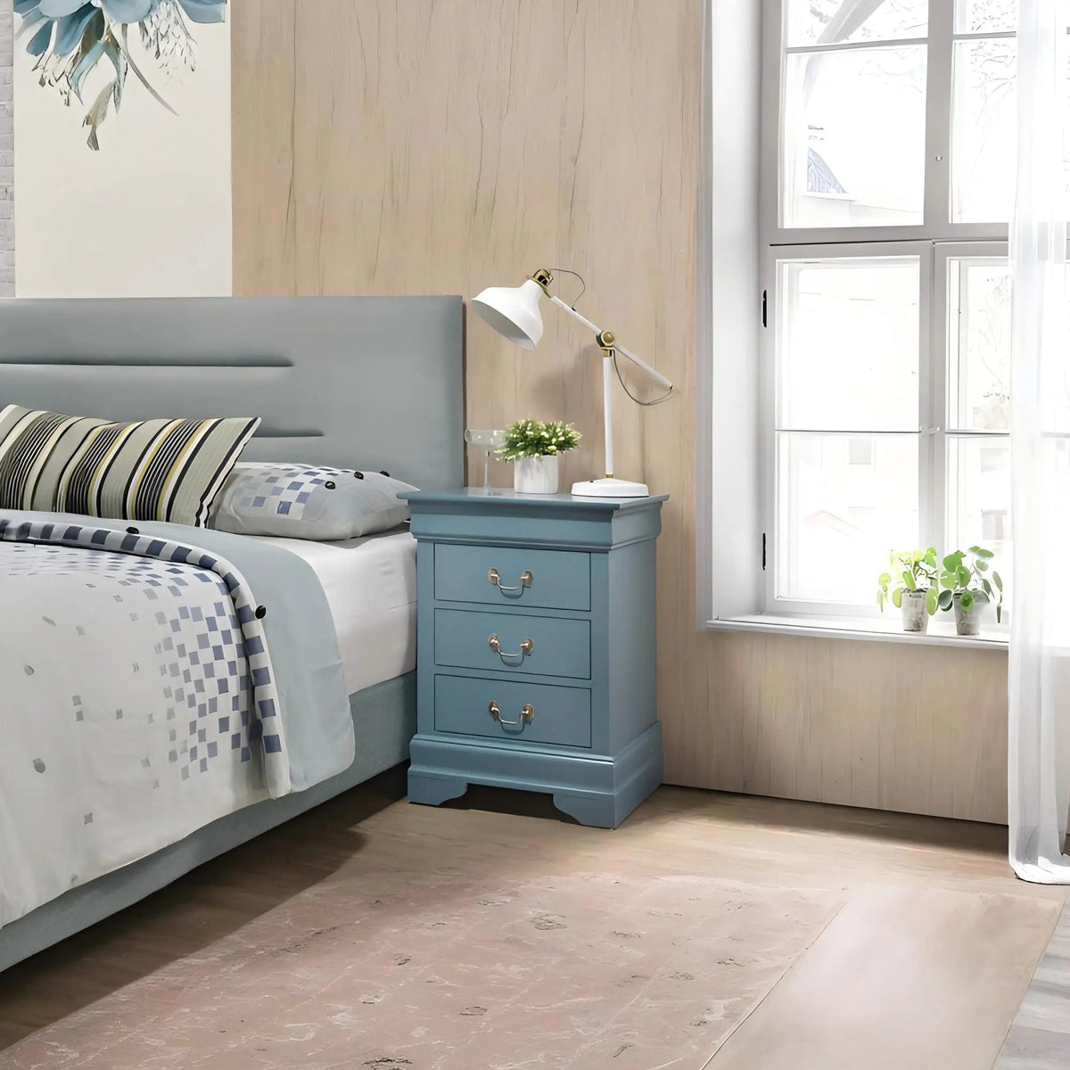 Louis Phillipe Nightstand | Traditional Wood Design | English Dovetailed Drawers | Metal Center Guides