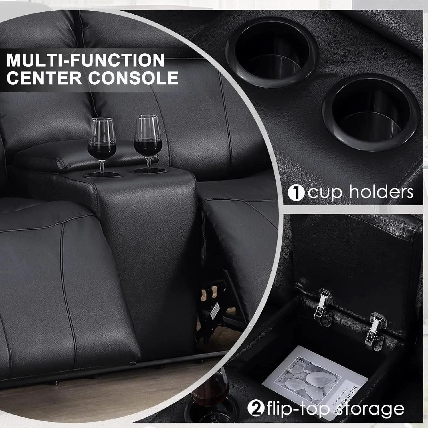 Power Recliner Sofa Set 3 Piece With Storage Black from PriceLows™