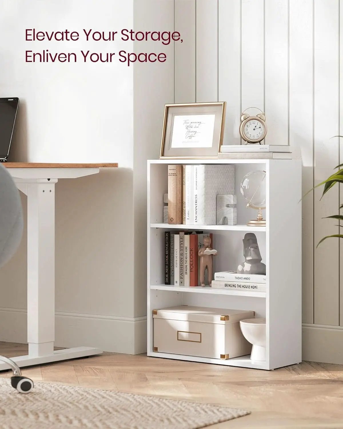 Cloud White 23.6 Inch Wide Three Tier Open Bookshelf from PriceLows™