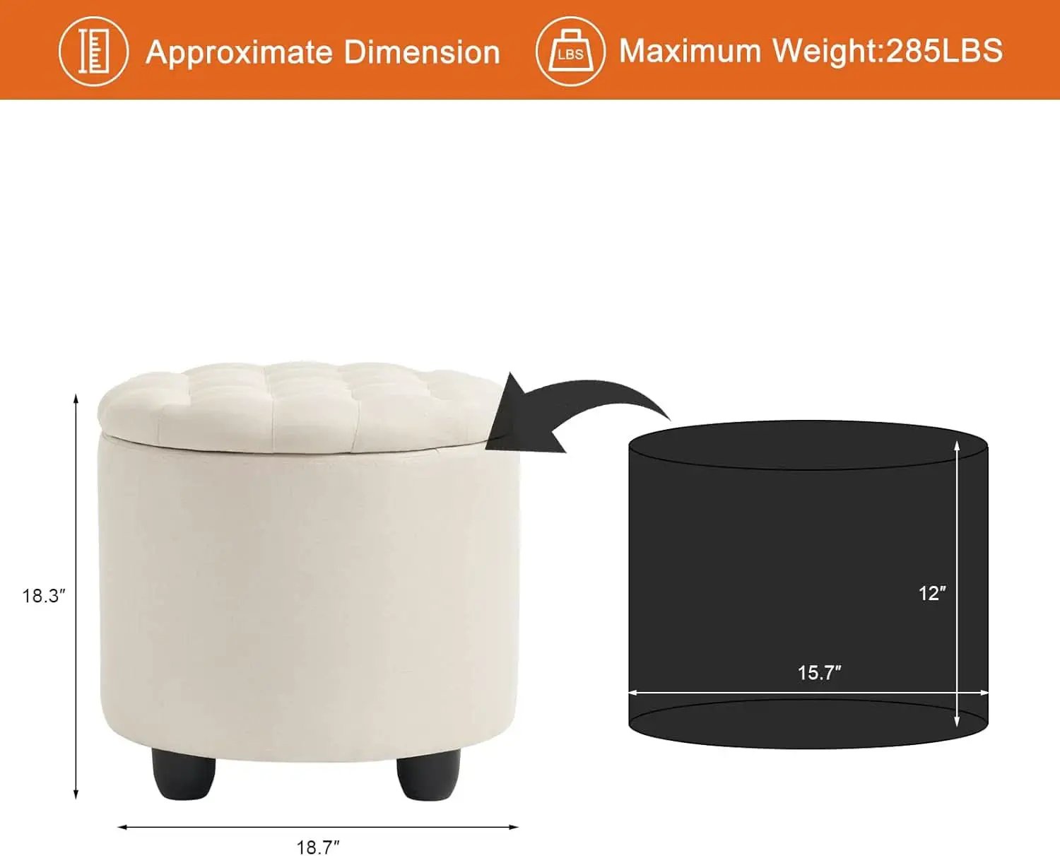 Beige Round Storage Ottoman Featuring Removable Lid from PriceLows™
