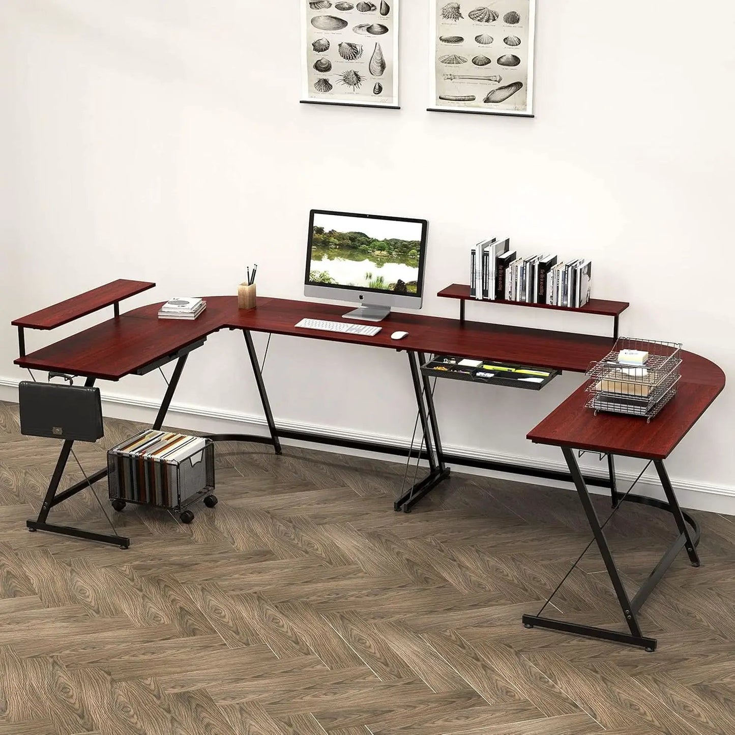 Vista L Shape Desk With Adjustable Monitor Stand Cherry from PriceLows™