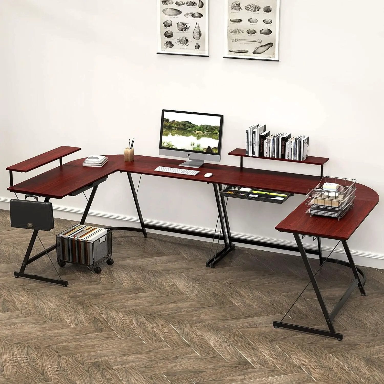 Vista L Shape Desk With Adjustable Monitor Stand Cherry from PriceLows™