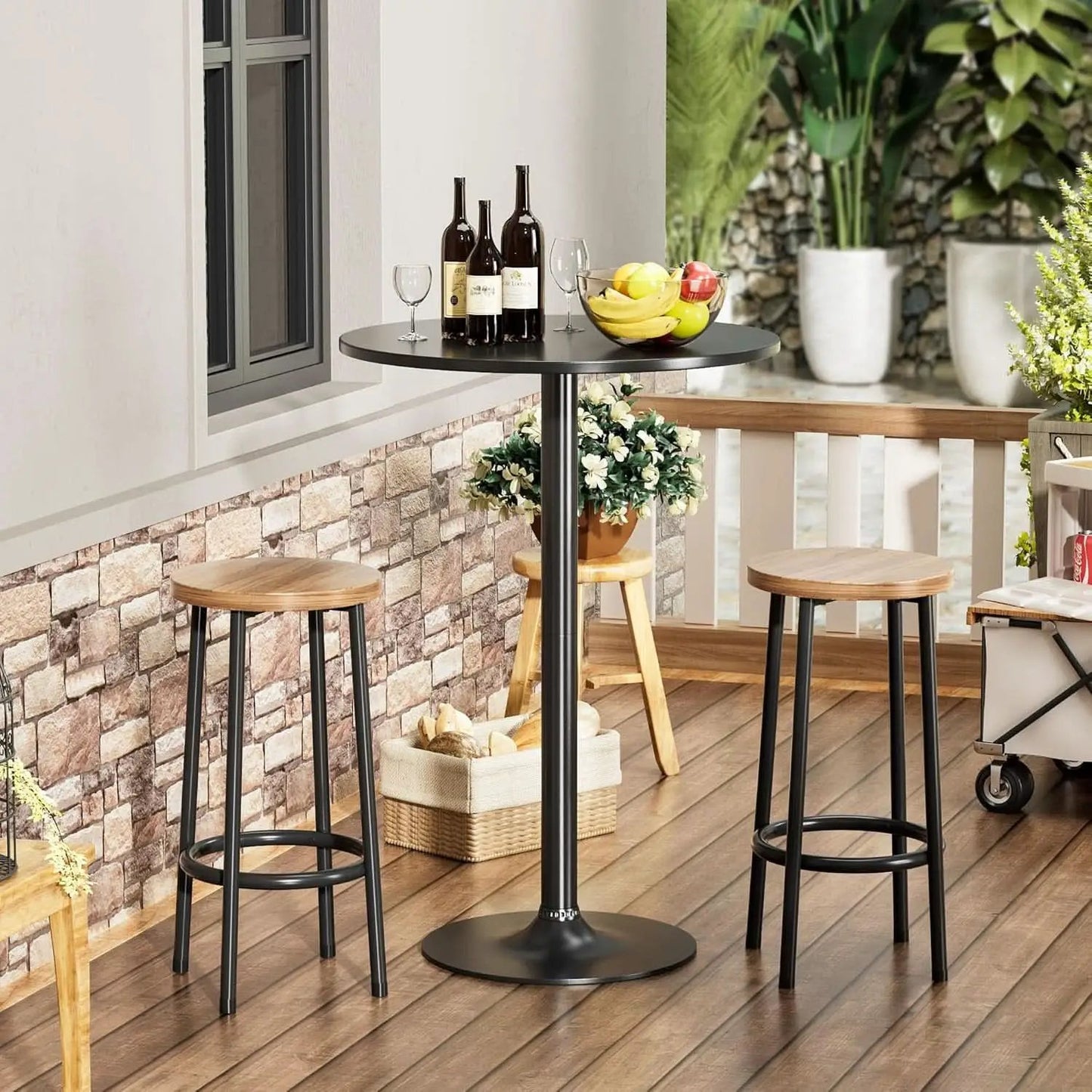 Black Circular Bar Table Water proof Coated Metal Base from PriceLows™