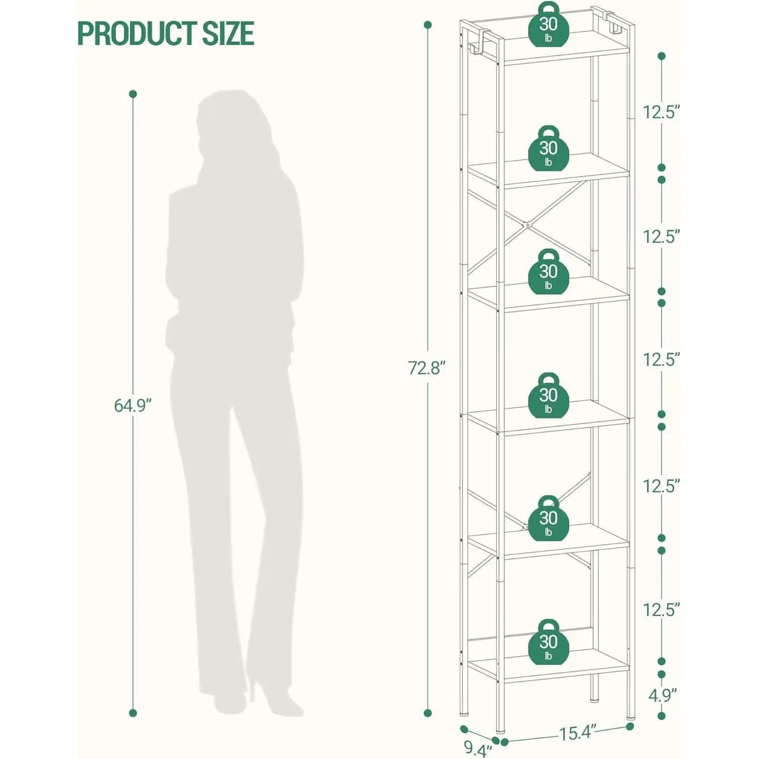 6 Tier White Industrial Bookshelf For Home Office Living Room from PriceLows™