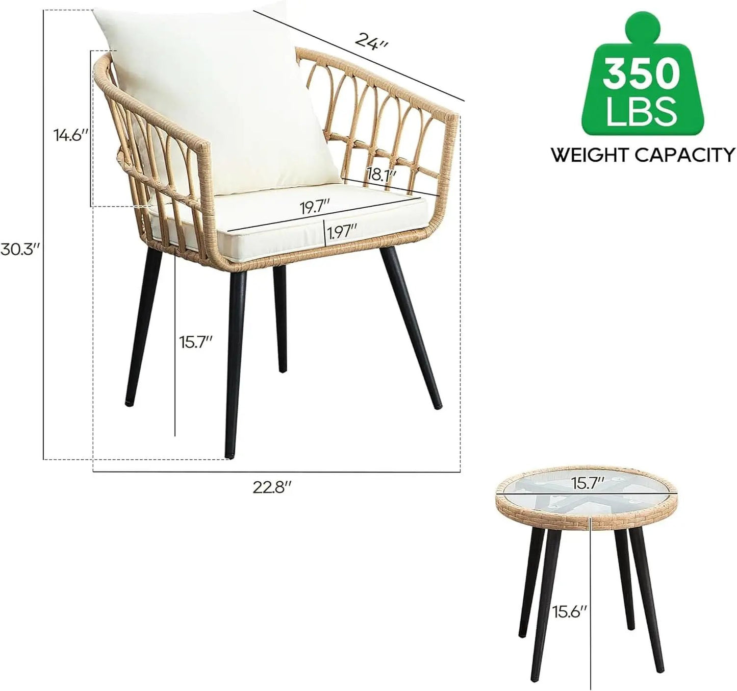 Three Piece Patio Bistro Set Outdoor Wicker Beige Rattan Table And Chairs For Balcony from PriceLows™