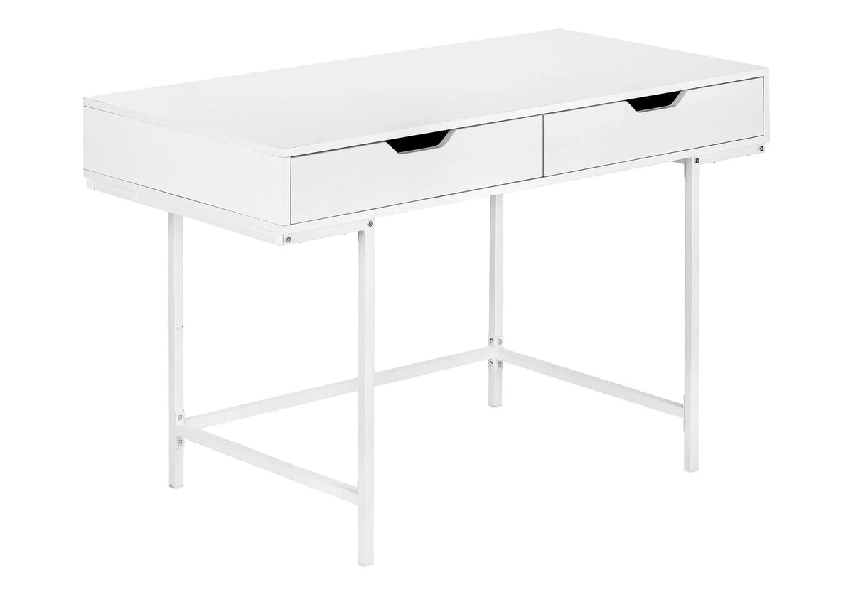 Marble Look Computer Desk | Two Wide Handle Drawers | Contemporary Modern Design | 47.25 Inch Length
