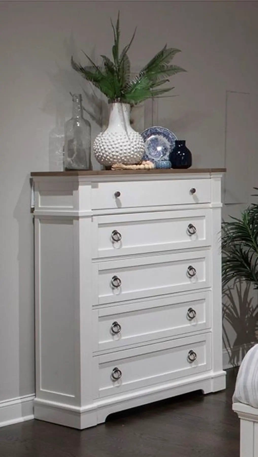 Kingston Drawer Chest | 18 x 42 x 56 in | Oak Veneer | Whisper White And Cerused Nutmeg