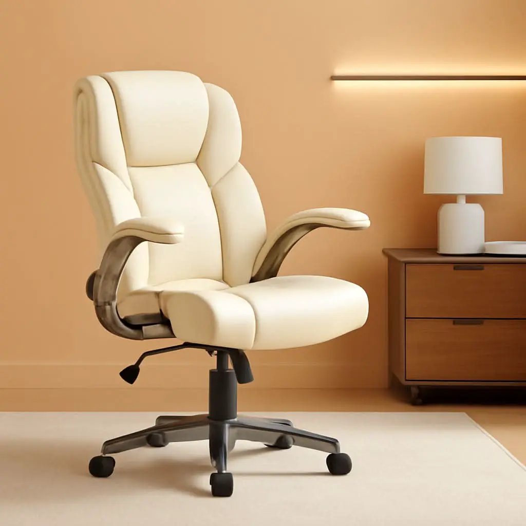 Ivory Leather Office Chair Set Of 2 With Flip Up Arms from PriceLows™