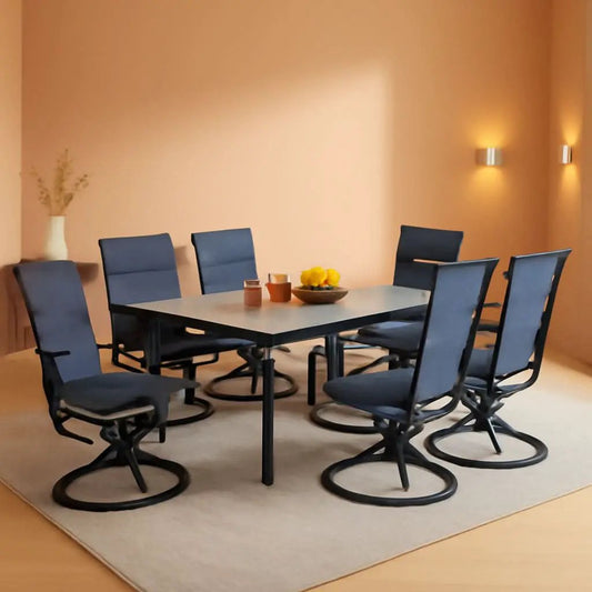 7 Piece Patio Dining Set With 6 Swivel Chairs Blue from PriceLows™