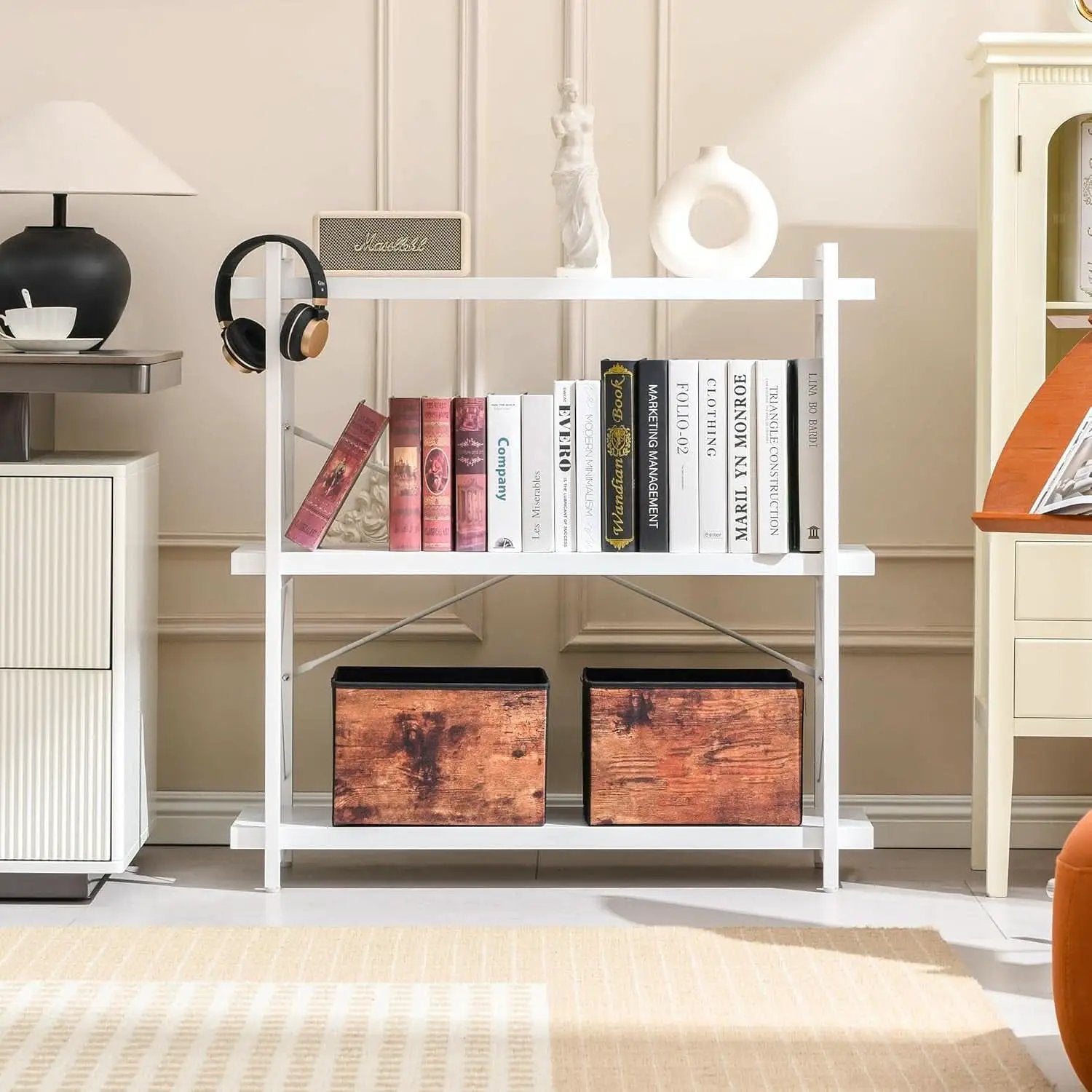 3 Tier White Bookshelf Open Shelving Unit For Home Office from PriceLows™