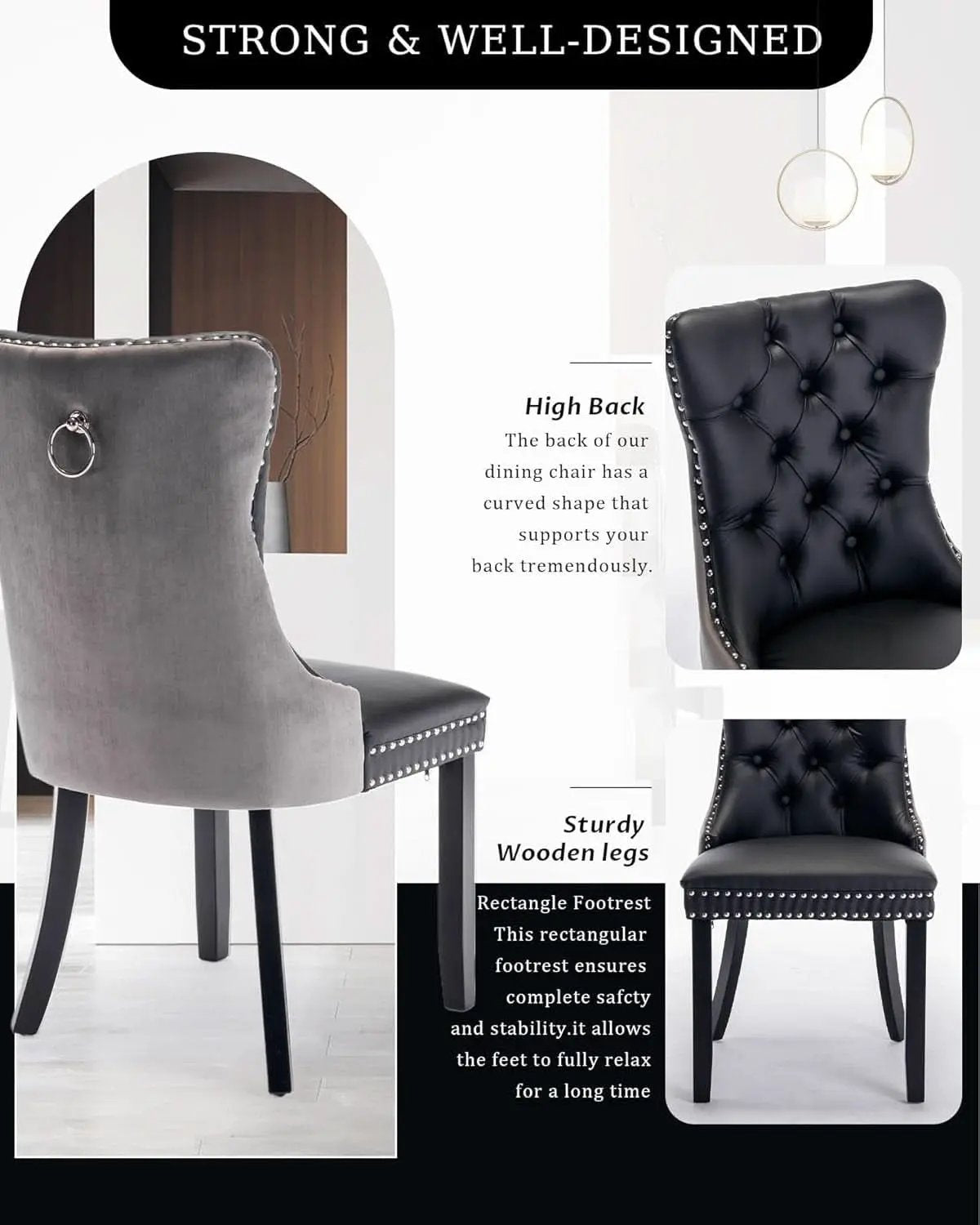 Leather Dining Chairs Set of 2 Black Nailhead Trim from PriceLows™
