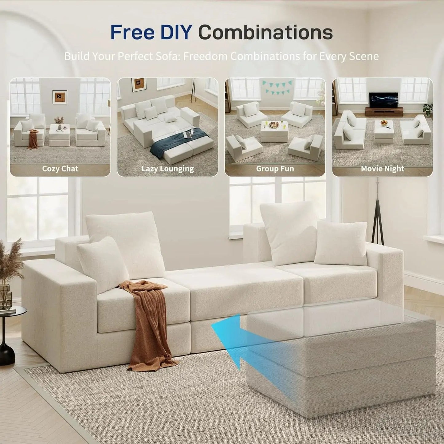Beige Modular Sectional Sofa With Reversible Chaise from PriceLows™