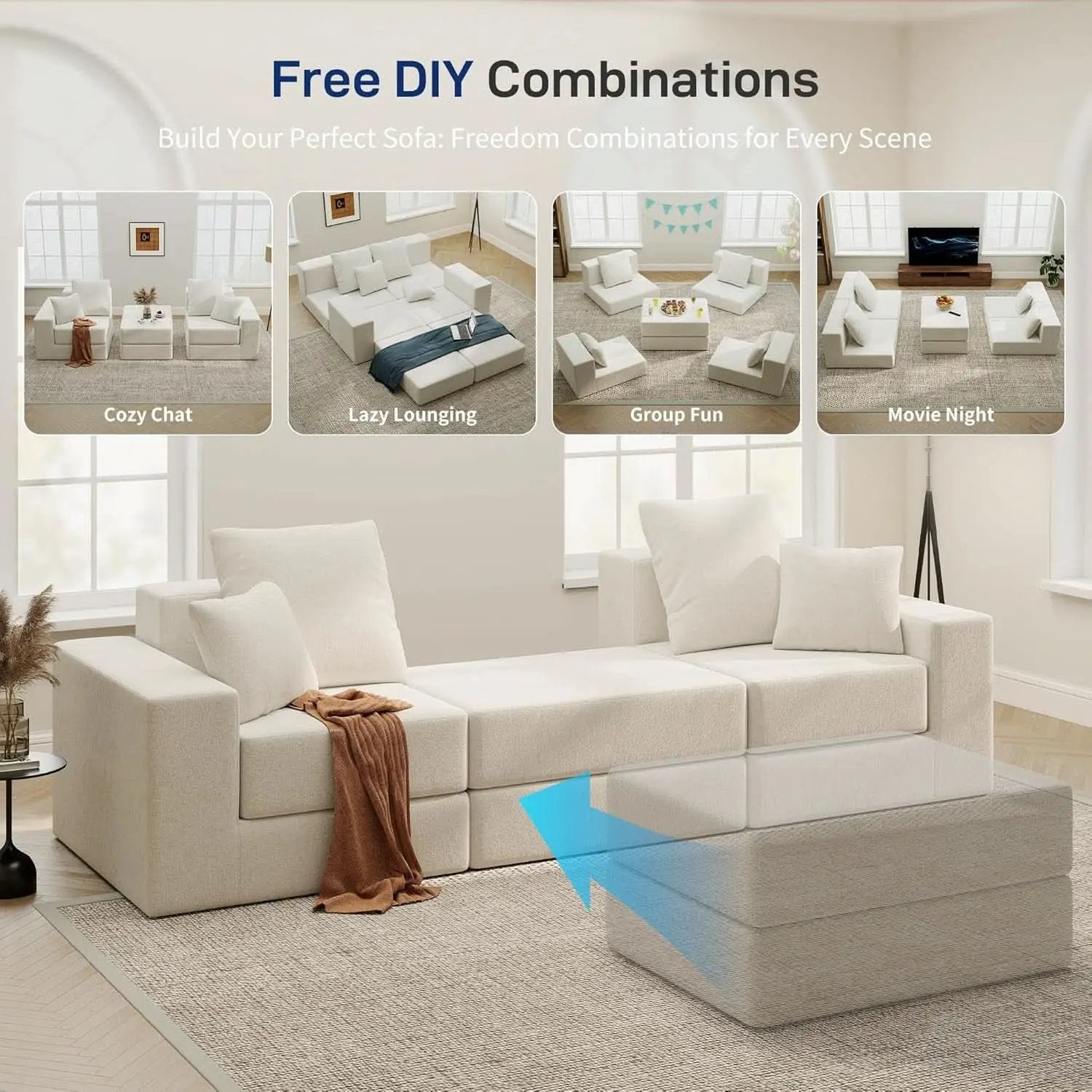 Beige Modular Sectional Sofa With Reversible Chaise from PriceLows™