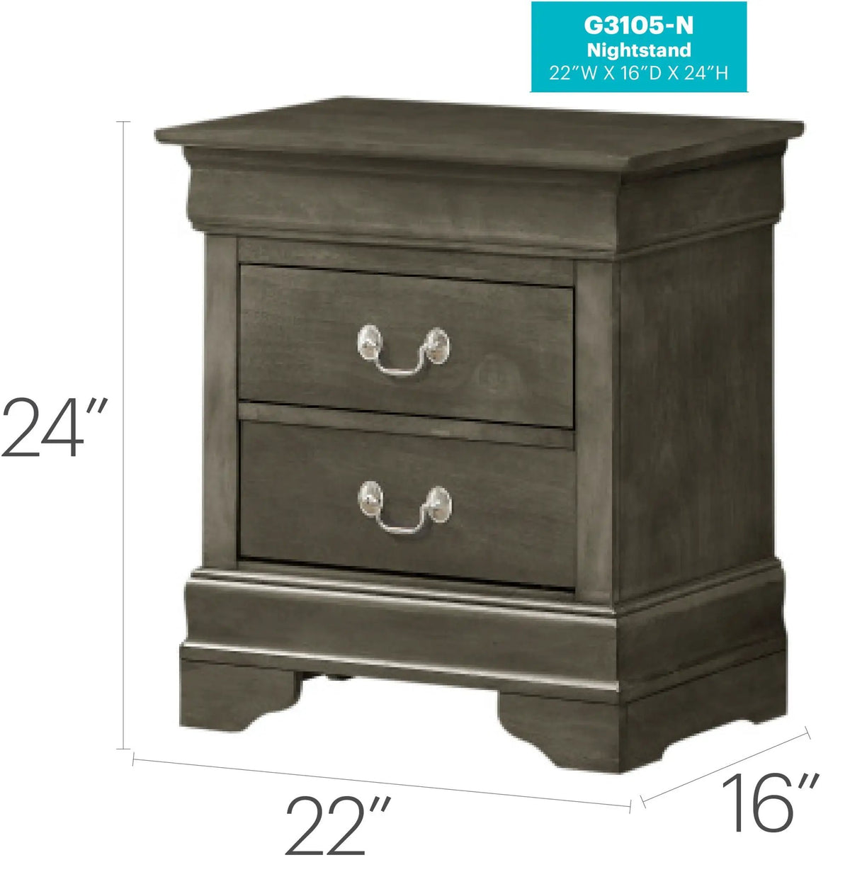 Louis Phillipe Nightstand | Traditional Wood Design | English Dovetailed Drawers | Metal Center Guides