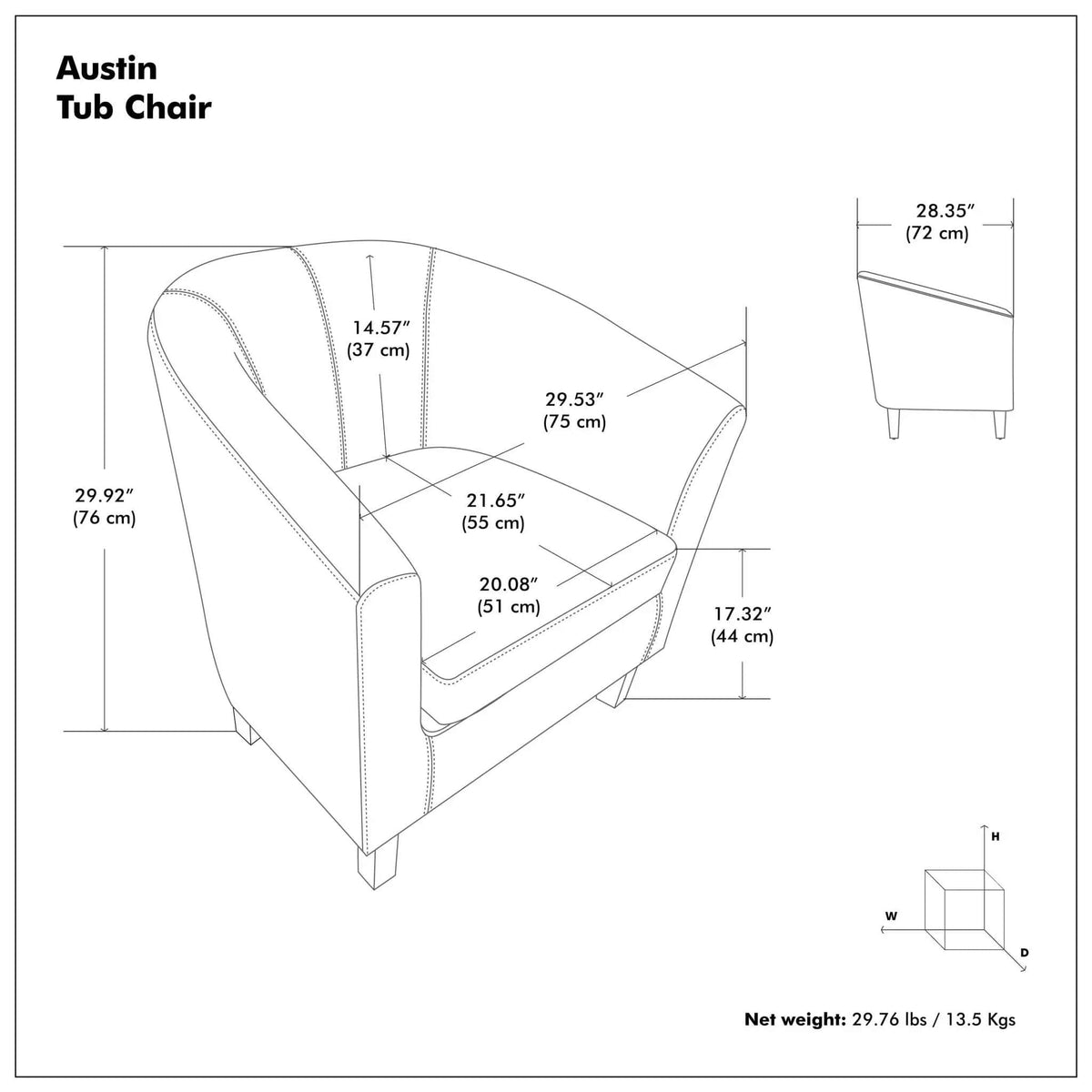Austin Handcrafted Tub Chair | 2 Pieces | Solid Wood | Living Room
