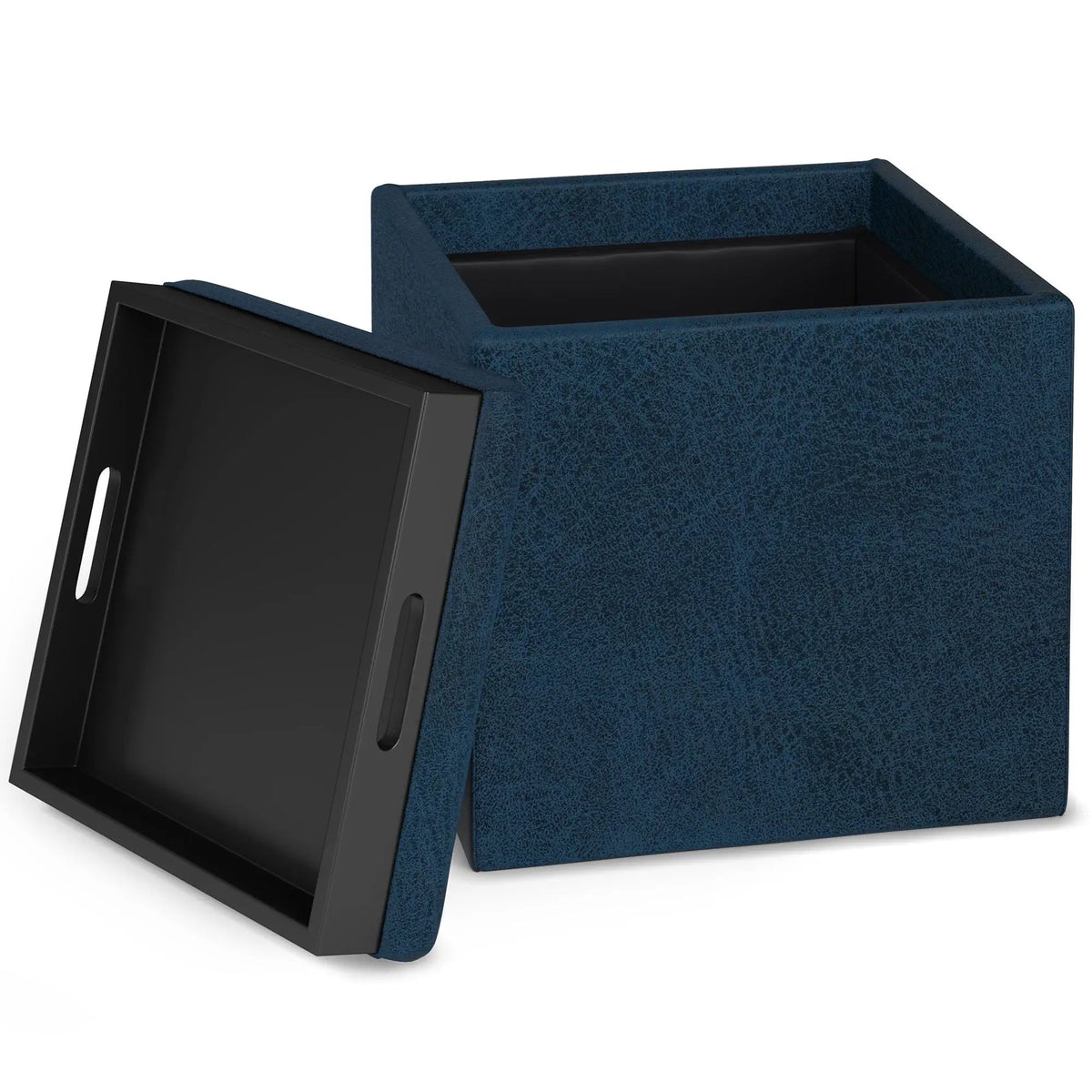 Rockwood Upholstered Cube Ottoman | Flip Over Serving Tray | Large Interior Storage | 16.9 Inch Cube