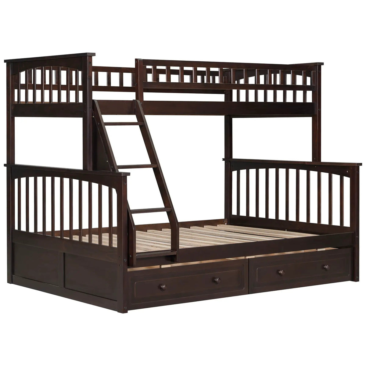 Bunk Bed With Drawers | Convertible Storage Design | Solid Pine Wood | Fence-Shaped Guardrail