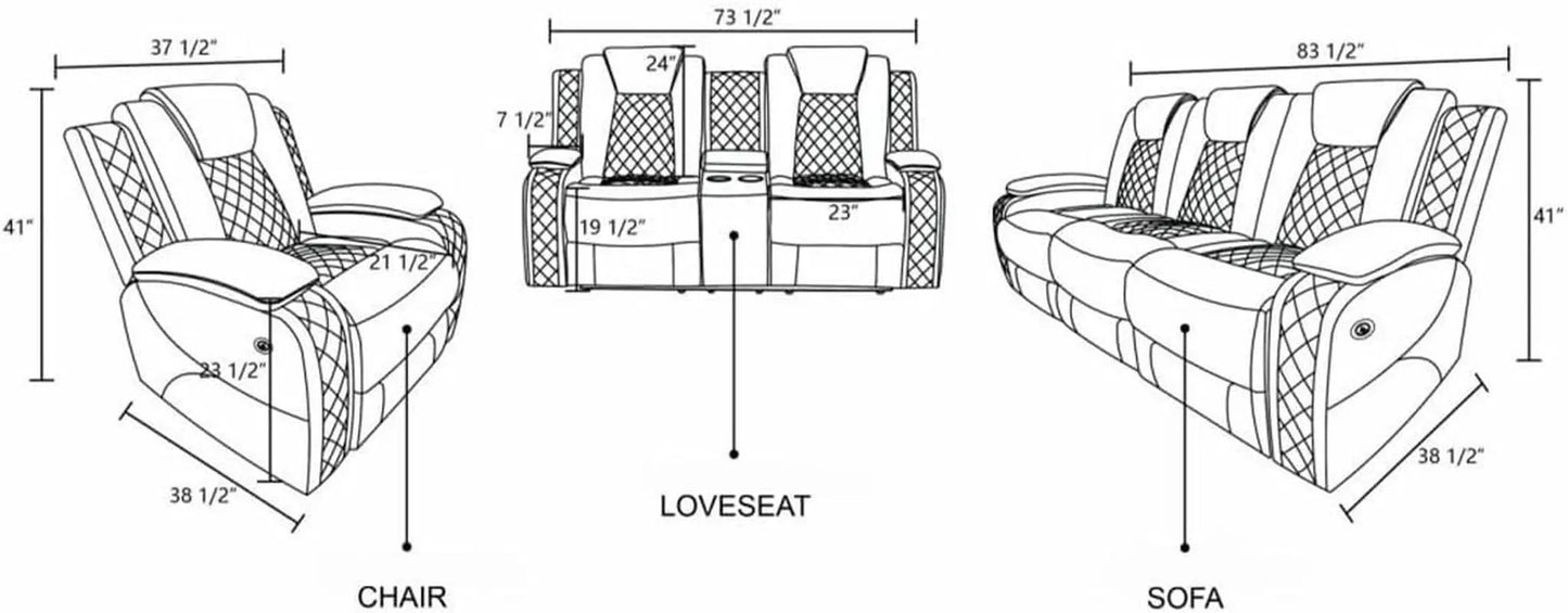 Electric Power Recliner Sofa Black With USB Charging Ports from PriceLows™