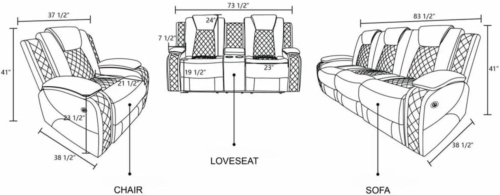 Electric Power Recliner Sofa Black With USB Charging Ports from PriceLows™