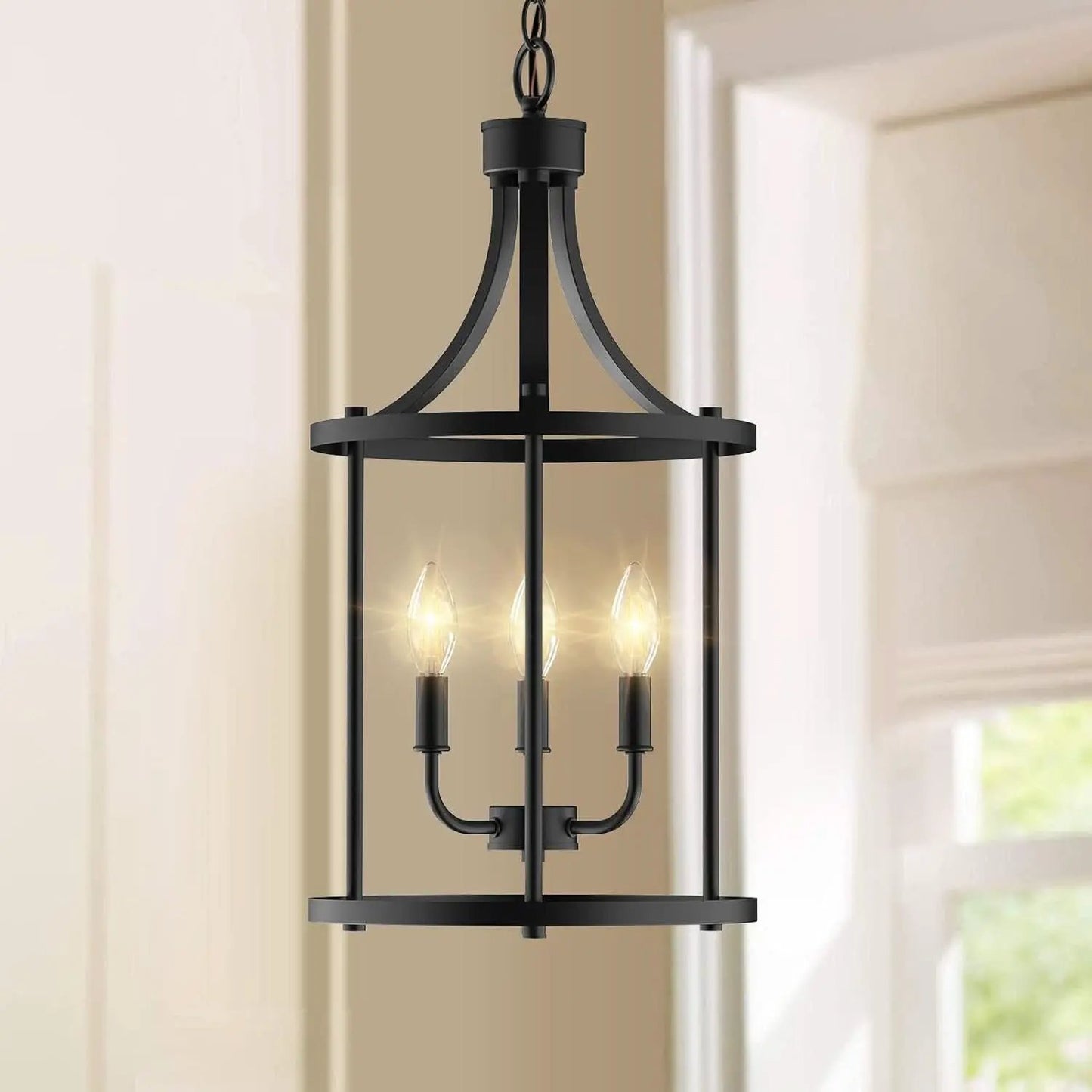Three Light Matte Black Farmhouse Pendant Chandelier from PriceLows™