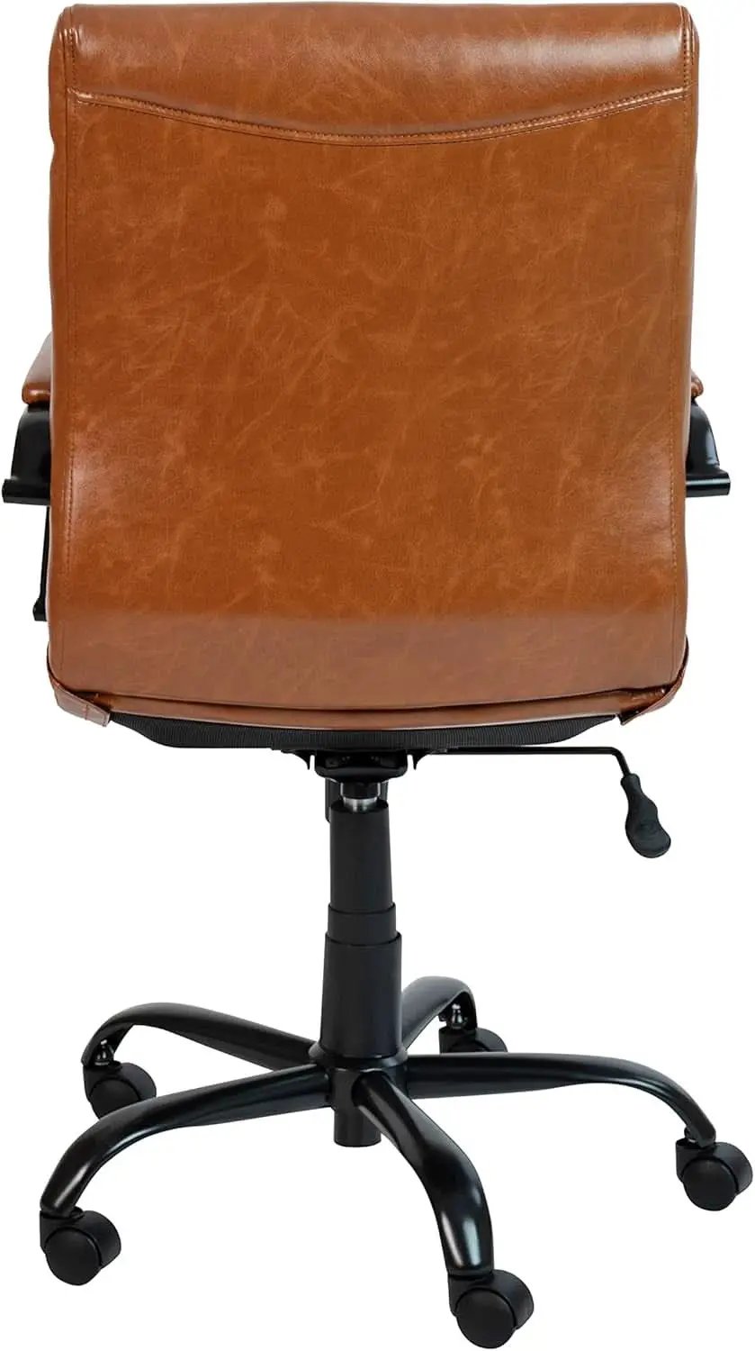 Whitney Mid-Back Leather Desk Chair Brown Black Adjustable Height from PriceLows™