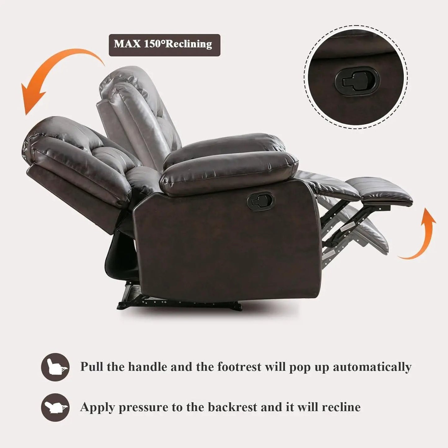Manual Recliner Chair In Dark Brown Breathable Faux Leather from PriceLows™
