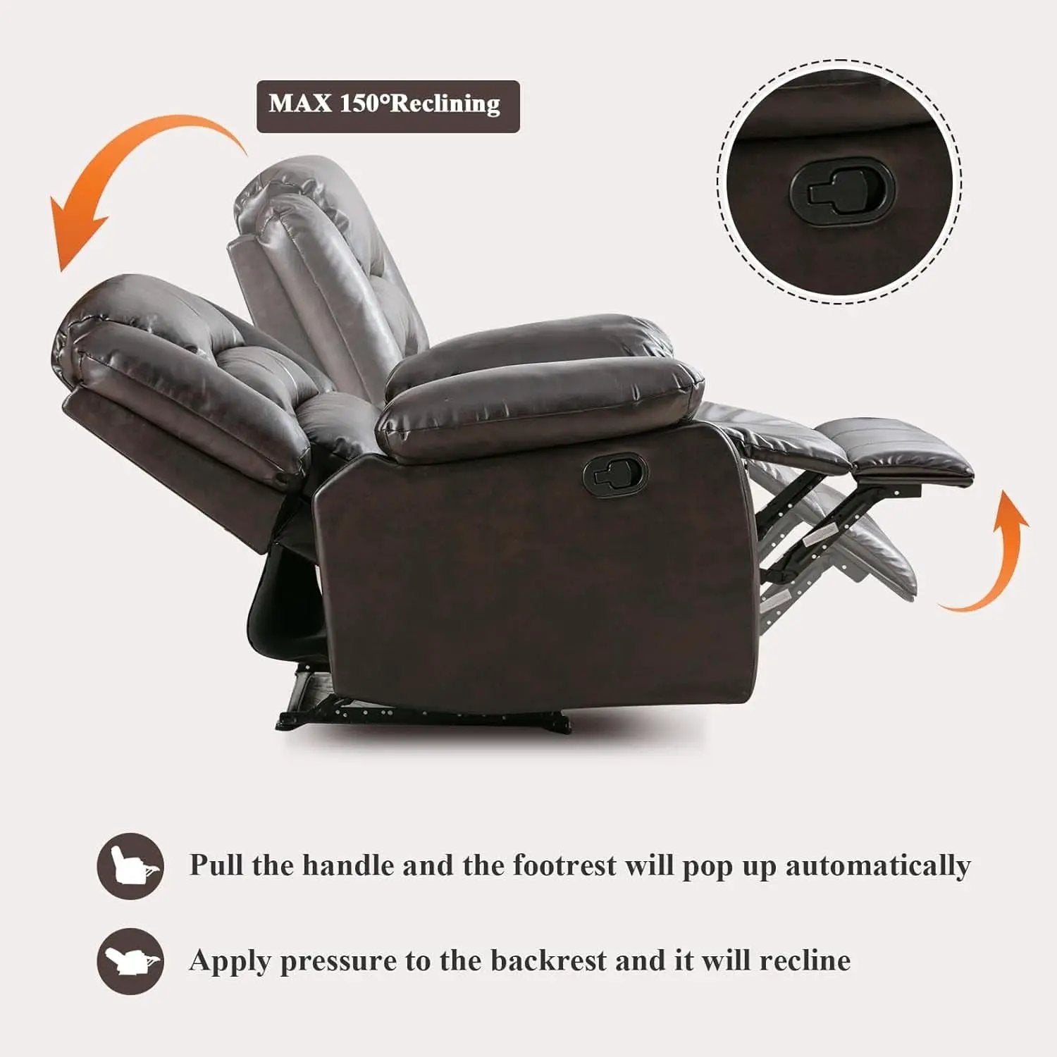 Manual Recliner Chair In Dark Brown Breathable Faux Leather from PriceLows™
