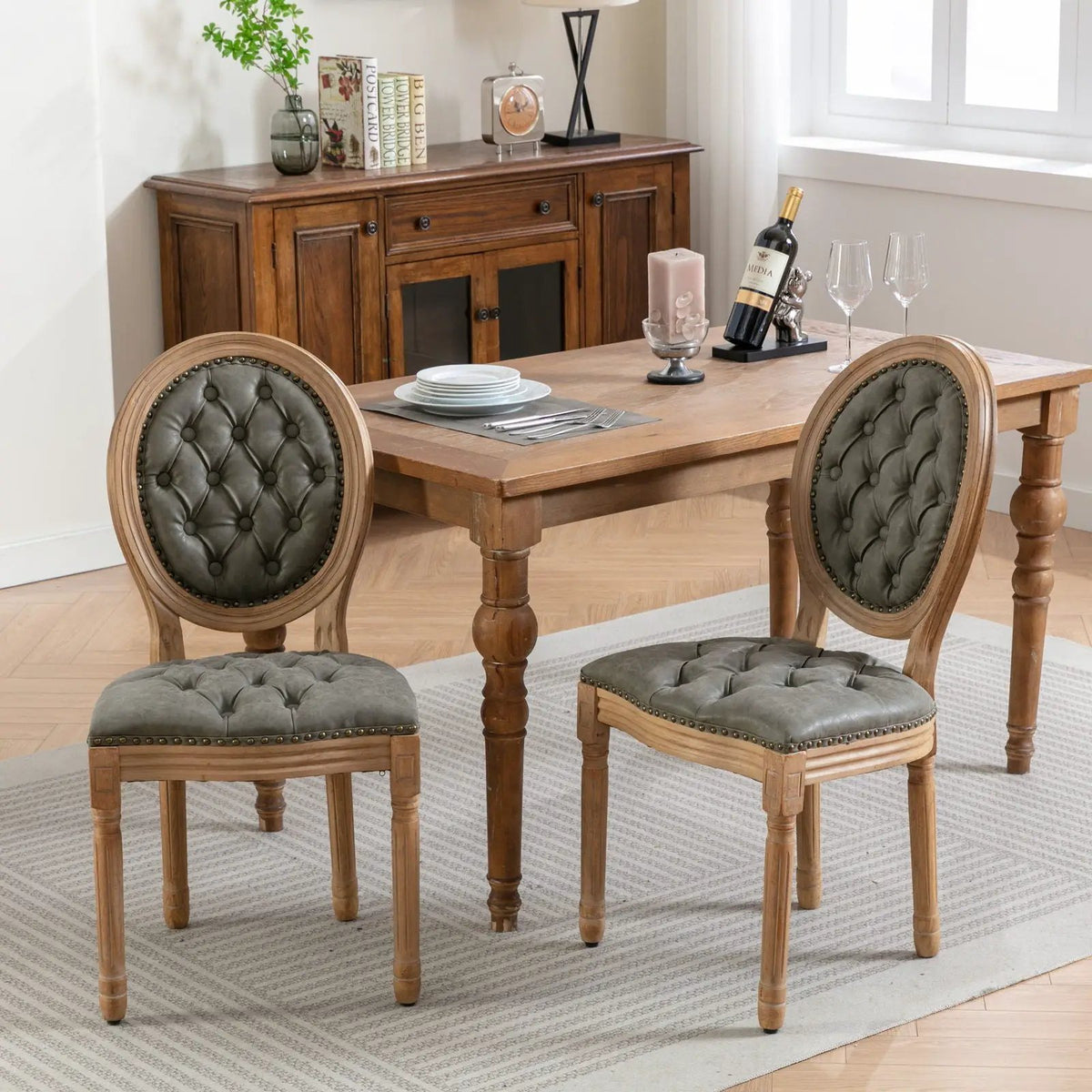 French Style Dining Chairs | Solid Wood Frame | Antique Painting | Hand-Pulled Buckle Decoration