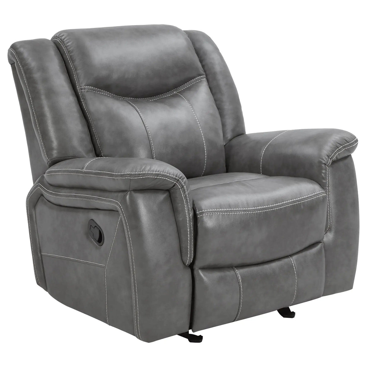 Conrad Upholstered Padded Arm Glider Recliner Reclining Chair | 42 x 41 x 40 in | Faux Leather | Grey