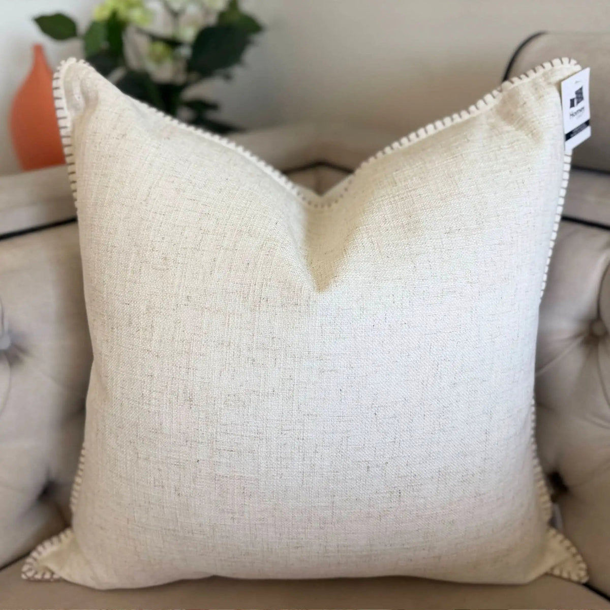 Homey Cozy Throw Pillow With Decorative Stitching | Throw Pillow | Linen & Polyester | Ivory