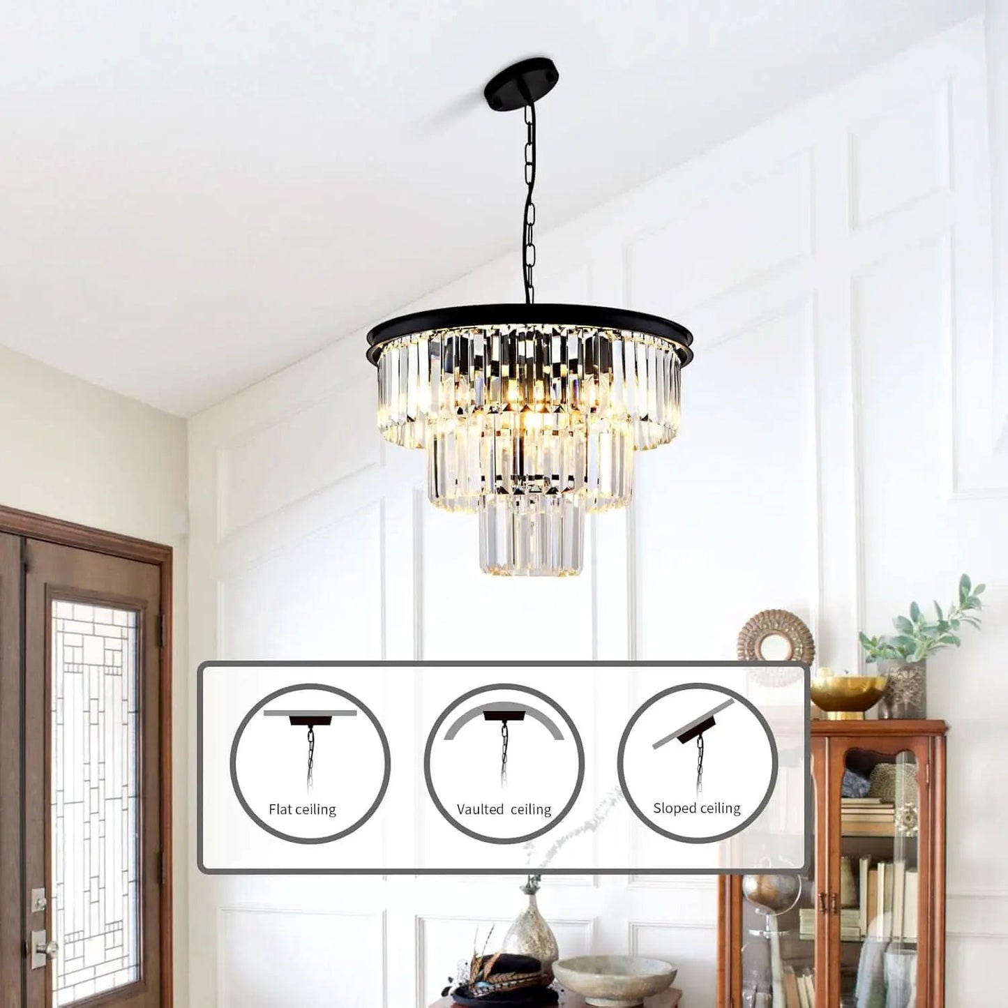 8 Light Black Crystal Chandelier Elegant Dining Fixture from PriceLows™