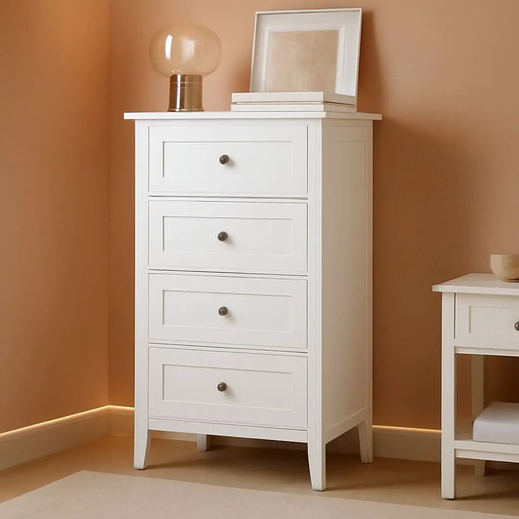 White Antique Four Drawer Dresser With Hardwood Storage from PriceLows™
