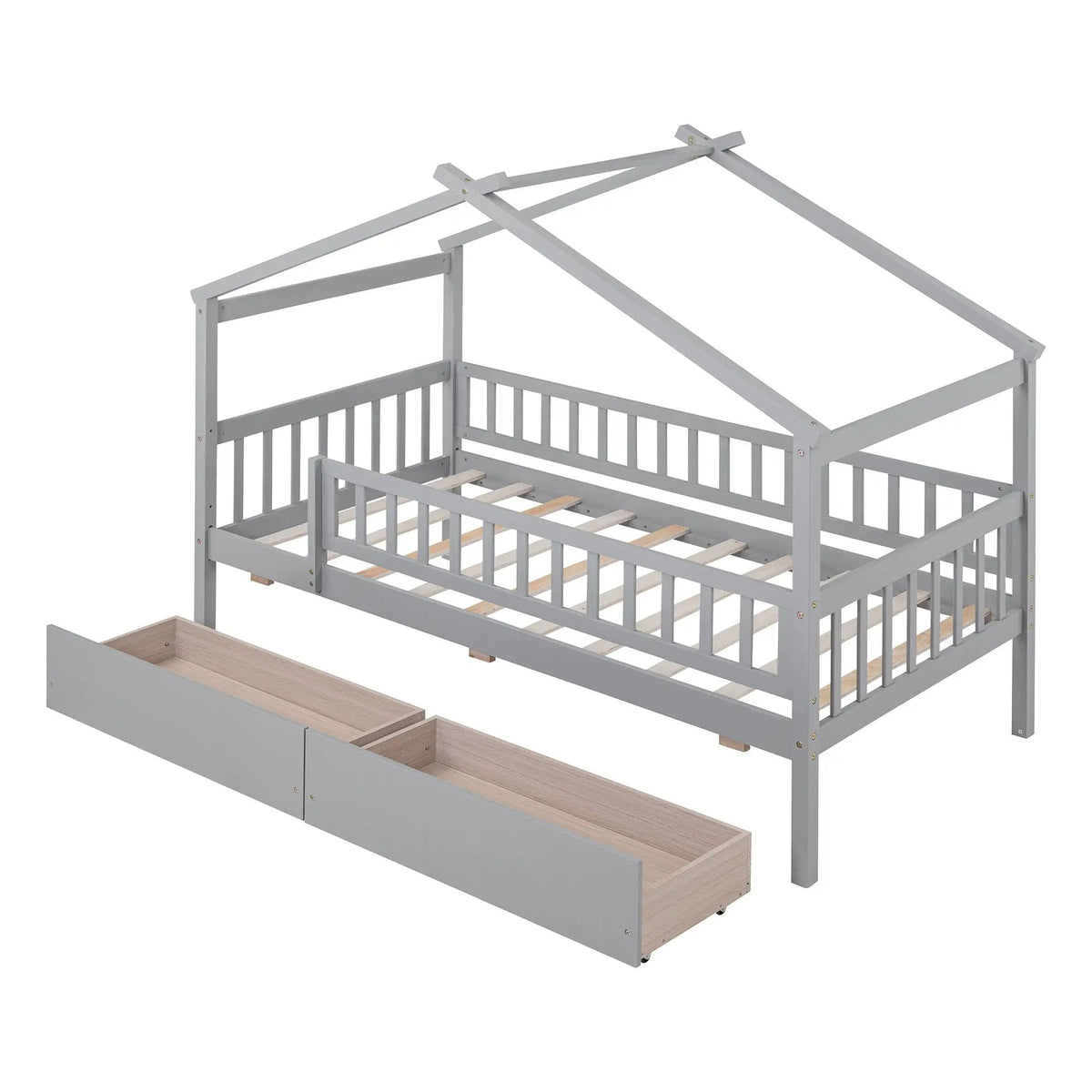 Kids House Bed With 2 Drawers | Sky Roof Design | Classic House Shape | 62.9 Inch Height