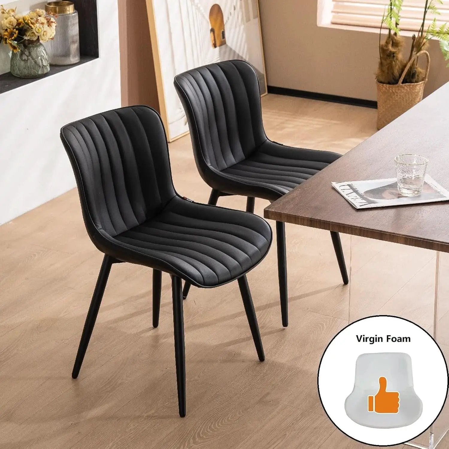 Black Upholstered Dining Chairs Set Of Two Modern Kitchen from PriceLows™