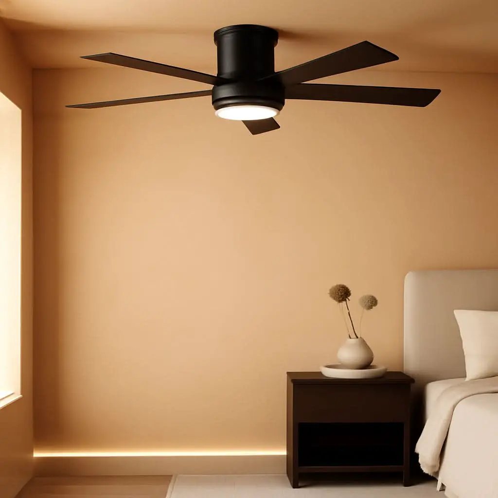 52 Inch Black Flush Mount Ceiling Fan With Dimmable Lights from PriceLows™