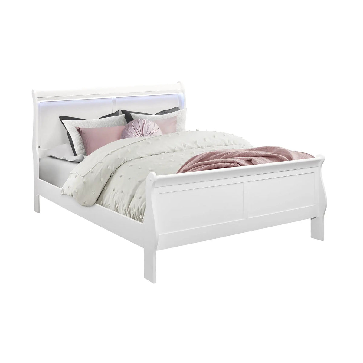 Charlston Sleigh Bed | Integrated LED Lighting | Modern Sleigh Design | 84.5 Inch Length