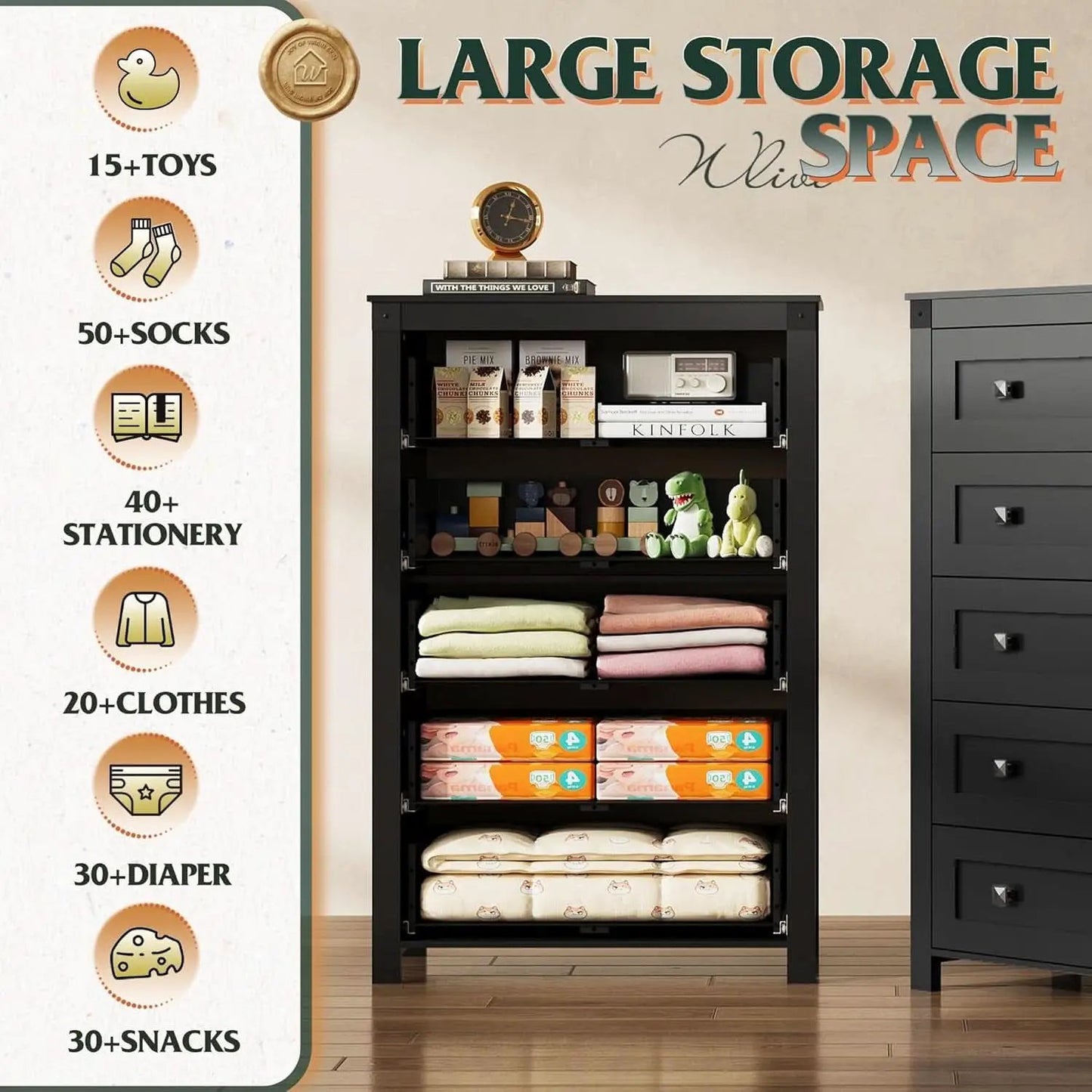 Farmhouse Tall Black Walnutstain Dresser With Drawers from PriceLows™