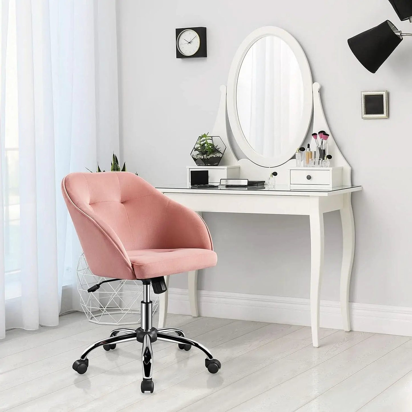 Pink Velvet Desk Chair With Swivel Office Chair Modern from PriceLows™