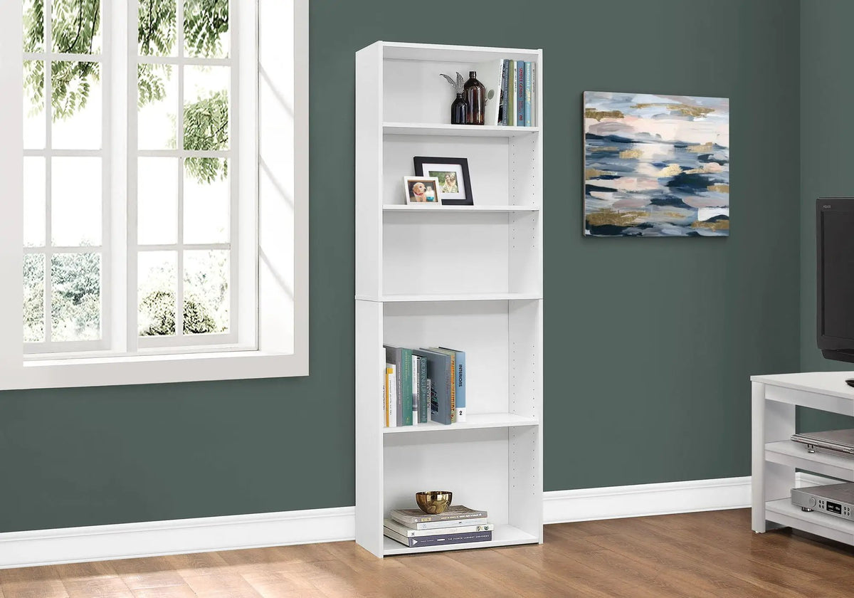 6 Tier Bookshelf | Transitional Style | 3 Adjustable Shelves | 71.25 Inch Height