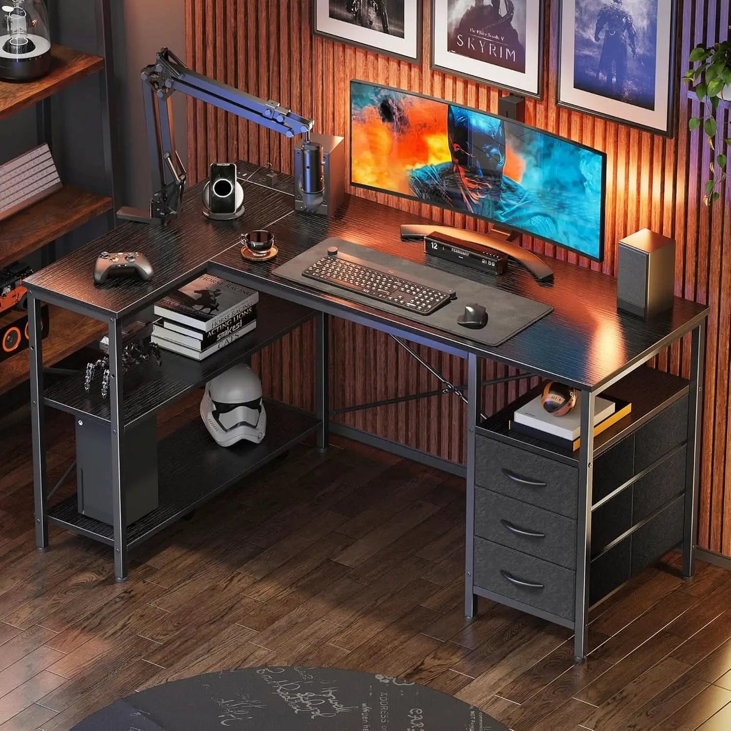 L Shaped Desk 47 Inch With Power Outlets And Ample Storage from PriceLows™
