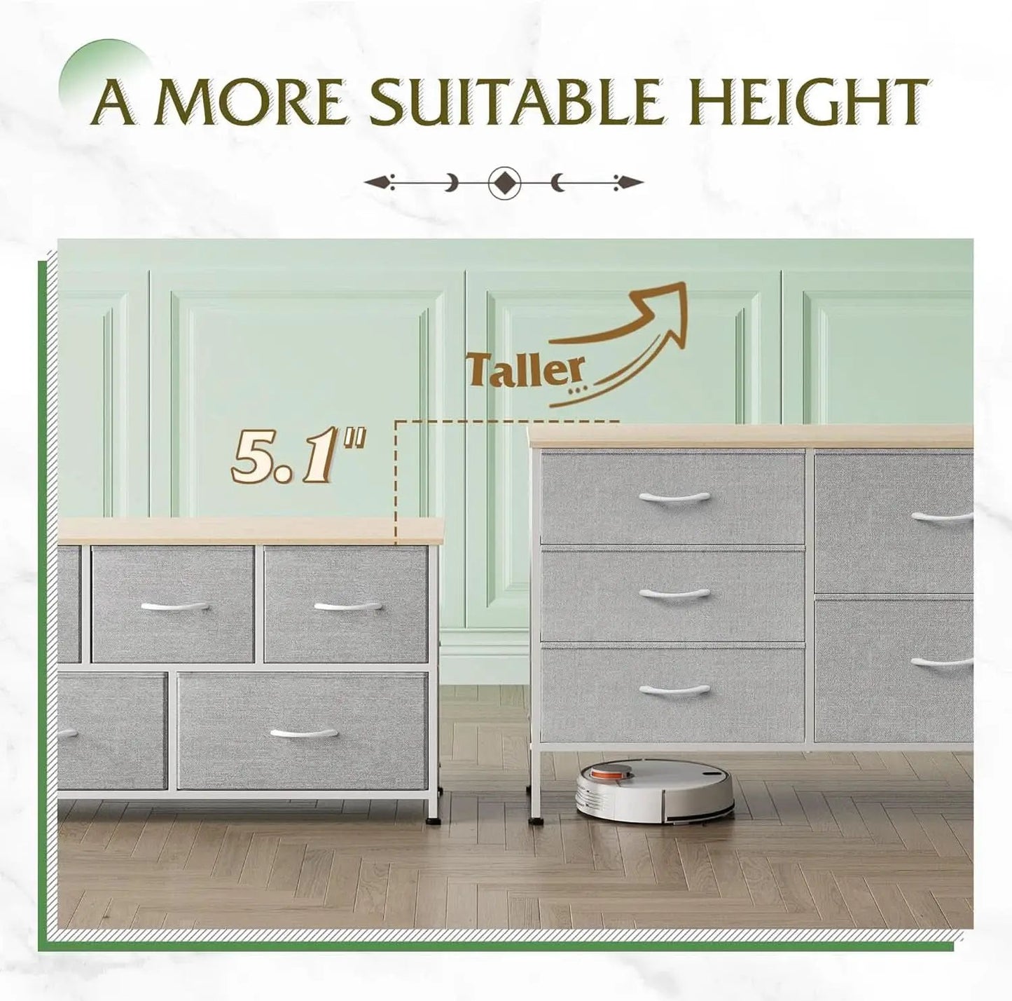 Light Grey Fabric Dresser With 5 Drawers And Drawer Organizers from PriceLows™