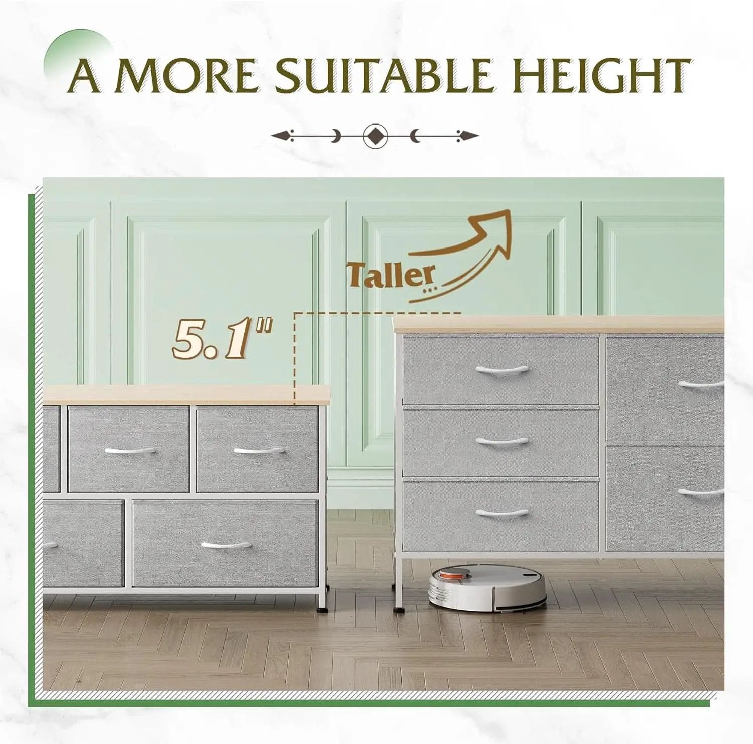 Light Grey Fabric Dresser With 5 Drawers And Drawer Organizers from PriceLows™